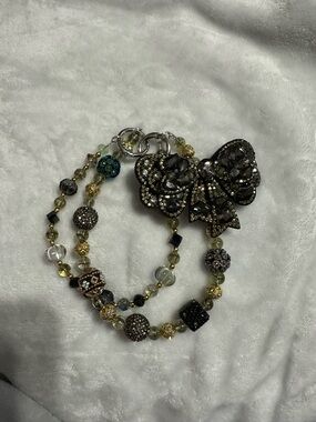 Hand Made Rhinestone Bow Keychain in Black and Gold